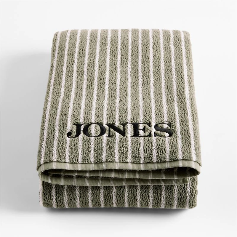 Organic Turkish Cotton Shadow Sage and Pampas Ivory Stripe Bath Sheet