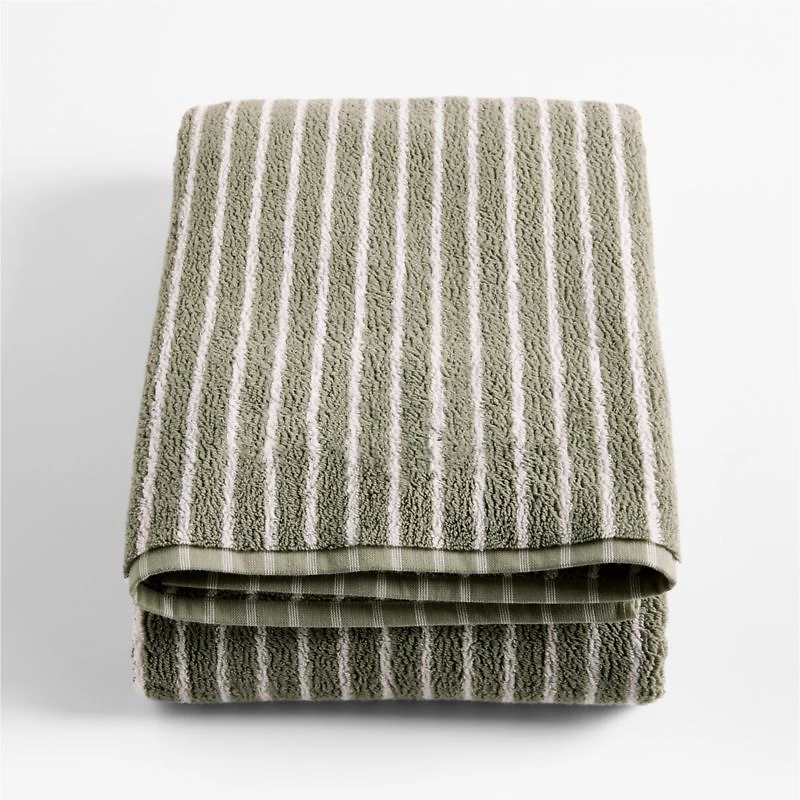 Organic Turkish Cotton Shadow Sage and Pampas Ivory Stripe Bath Sheet
