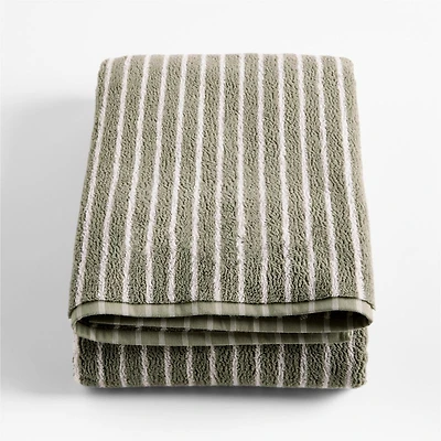 Organic Turkish Cotton Shadow Sage and Pampas Ivory Stripe Bath Sheet