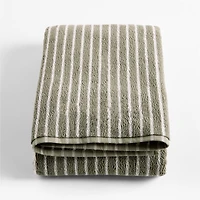 Organic Turkish Cotton Shadow Sage and Pampas Ivory Stripe Bath Sheet
