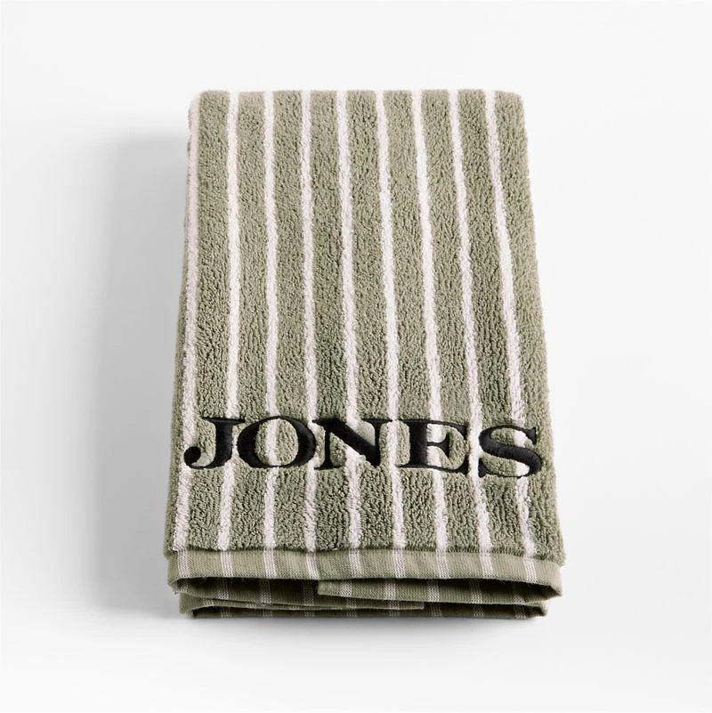 Organic Turkish Cotton Shadow Sage and Pampas Ivory Stripe Hand Towel