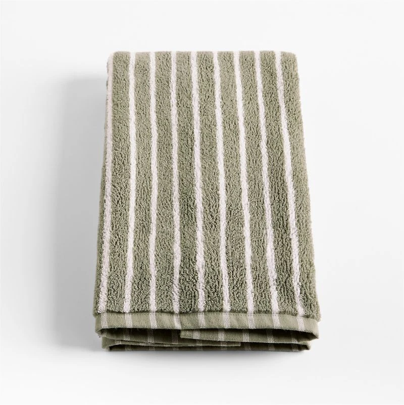 Organic Turkish Cotton Shadow Sage and Pampas Ivory Stripe Hand Towel
