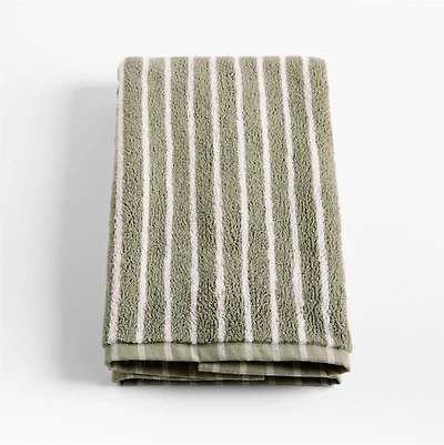 Organic Turkish Cotton Shadow Sage and Pampas Ivory Stripe Hand Towel