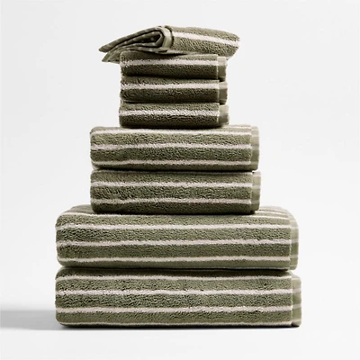 Organic Turkish Cotton Shadow Sage and Pampas Ivory Stripe Bath Towels