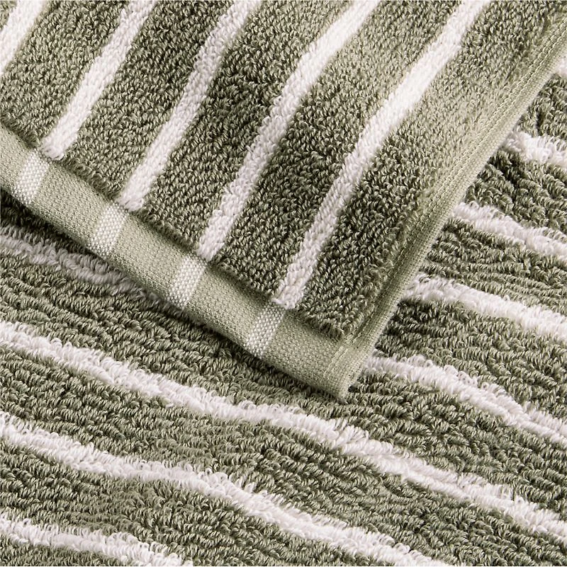 Organic Turkish Cotton Shadow Sage and Pampas Ivory Stripe Washcloth
