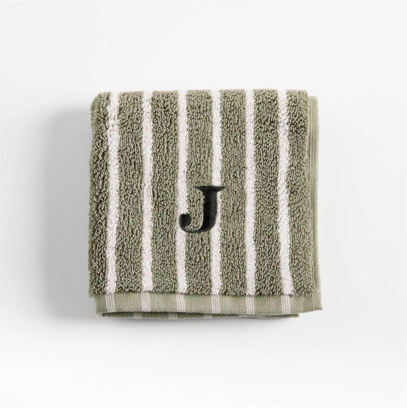 Organic Turkish Cotton Shadow Sage and Pampas Ivory Stripe Washcloth