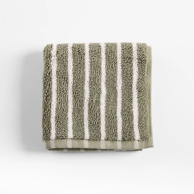 Organic Turkish Cotton Shadow Sage and Pampas Ivory Stripe Washcloth