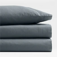 Cozy Cloud Slate Blue Washed Organic Cotton Toddler Sheet Set