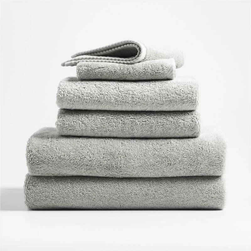 Quick-Dry Organic Cotton Ash Grey Bath Towels, Set of 6