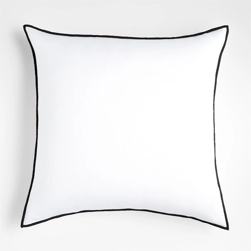 White 23" Merrow Stitch Organic Cotton Pillow with Down-Alternative Insert