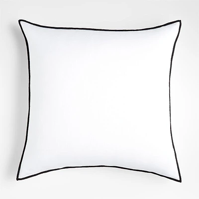 White 23" Merrow Stitch Organic Cotton Pillow with Down-Alternative Insert