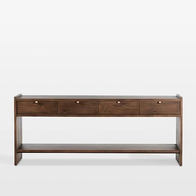 Oscar Brown Pine Wood 78" Rectangular Storage Console Table