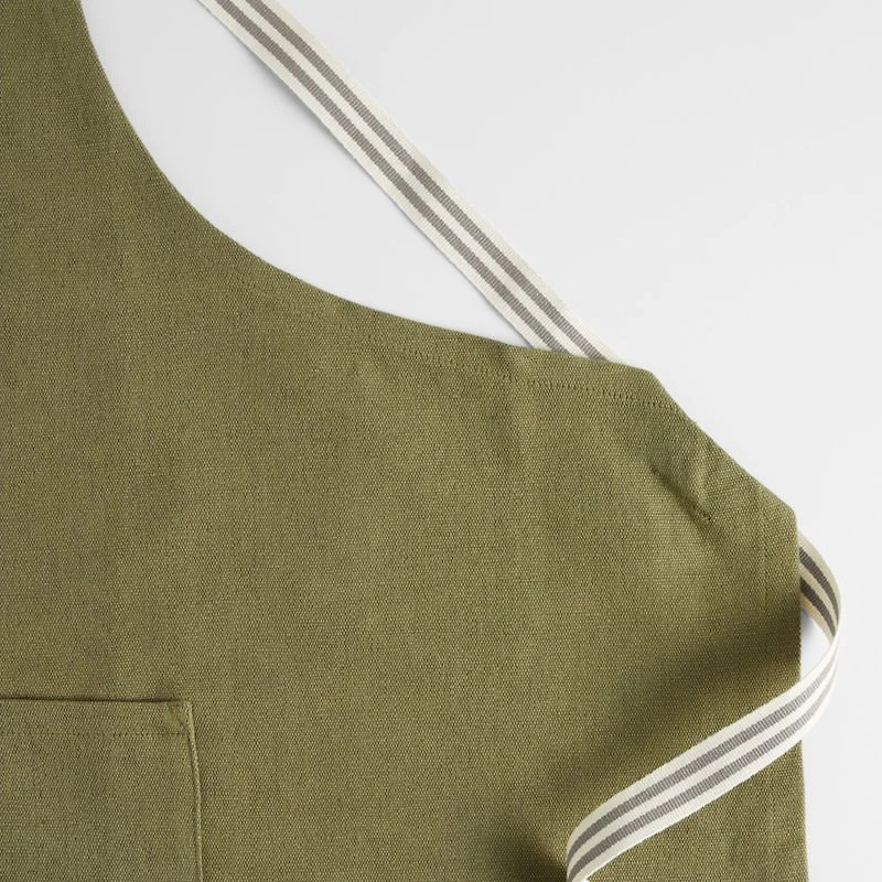 Oslo Cross-Back Green Linen-Organic Cotton Apron with Pocket