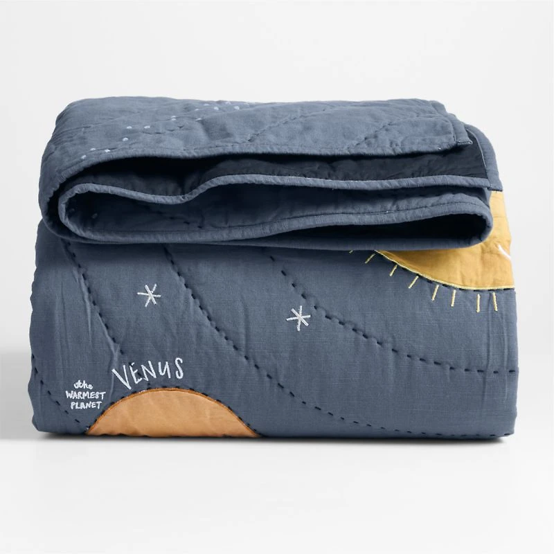 Outer Space Navy Blue Organic Cotton Kids Twin Quilt