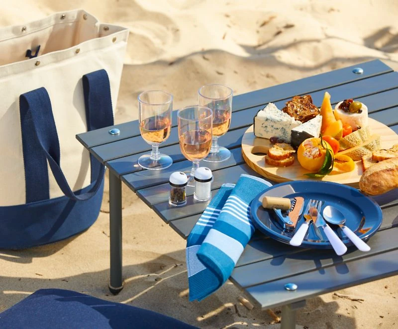 Outfitted Blue Canvas Picnic Tote