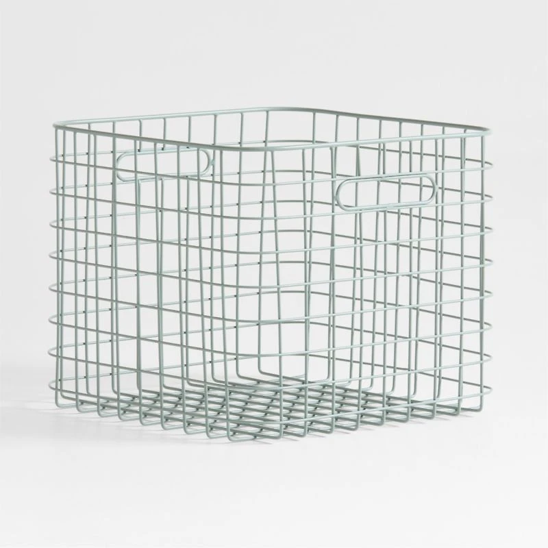 Outline Sage Large Wire Metal Floor Storage Bin with Wood Lid