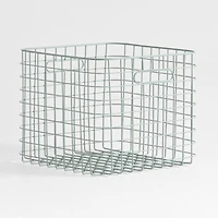 Outline Sage Large Wire Metal Floor Storage Bin with Wood Lid