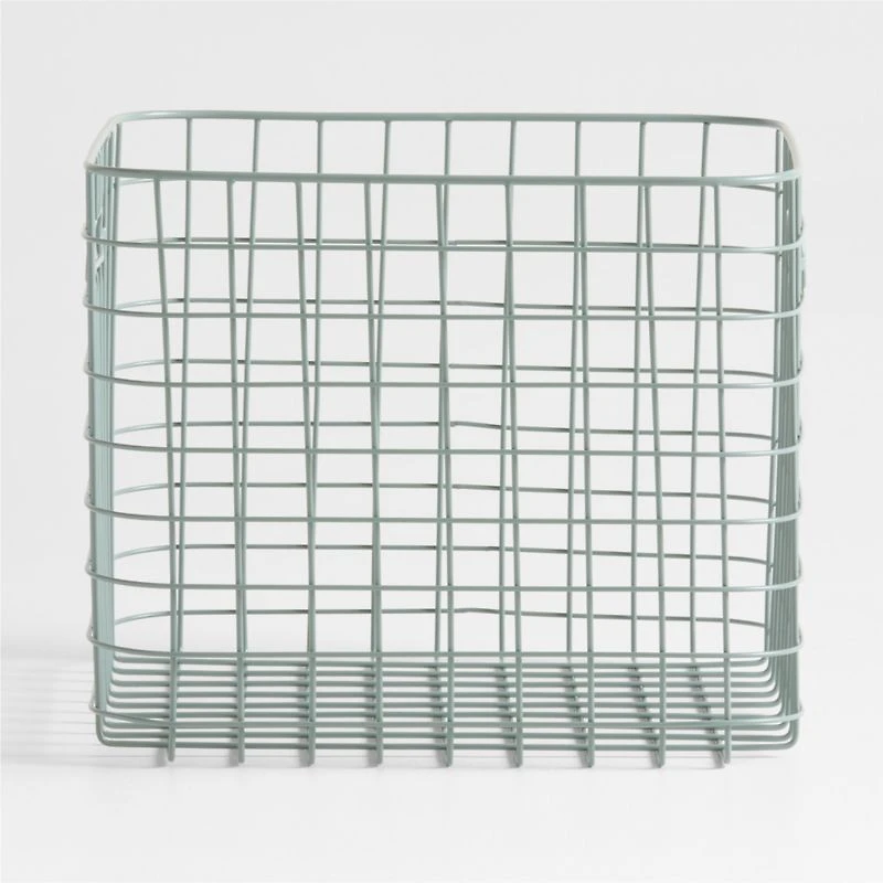Outline Sage Large Wire Metal Floor Storage Bin with Wood Lid