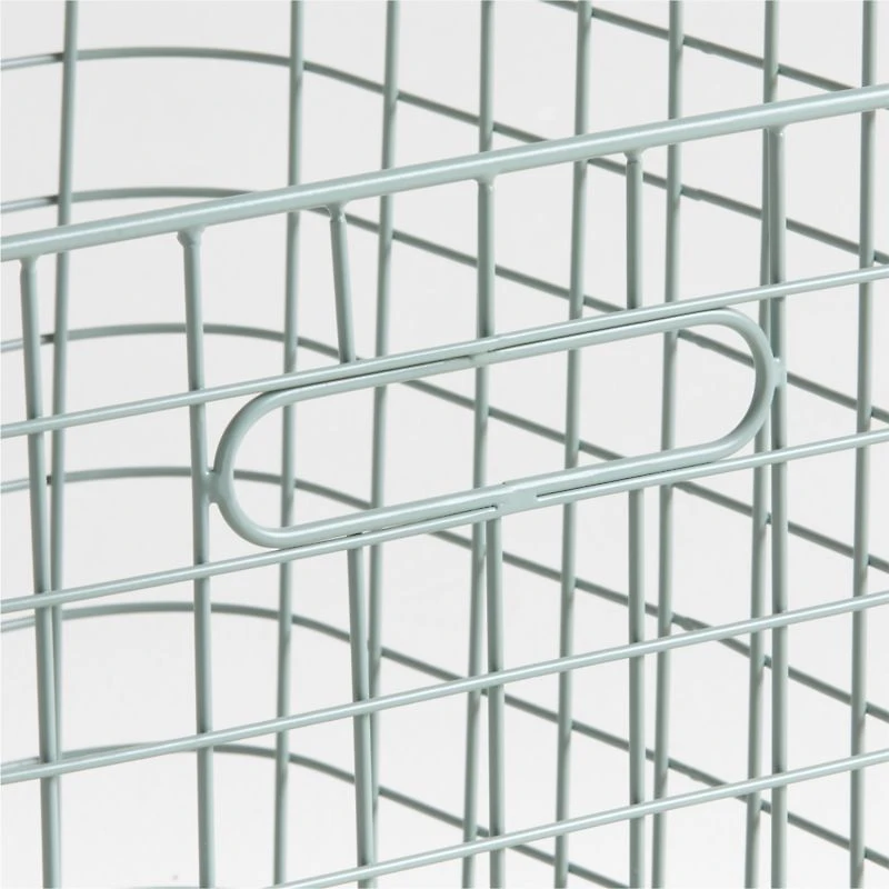 Outline Sage Large Wire Metal Floor Storage Bin with Wood Lid