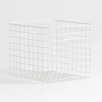 Outline White Large Wire Metal Floor Storage Bin with Wood Lid