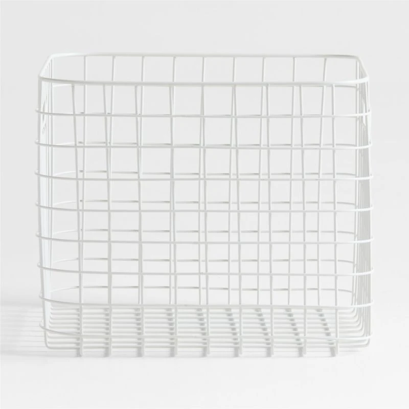 Outline White Large Wire Metal Floor Storage Bin with Wood Lid