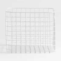 Outline White Large Wire Metal Floor Storage Bin with Wood Lid