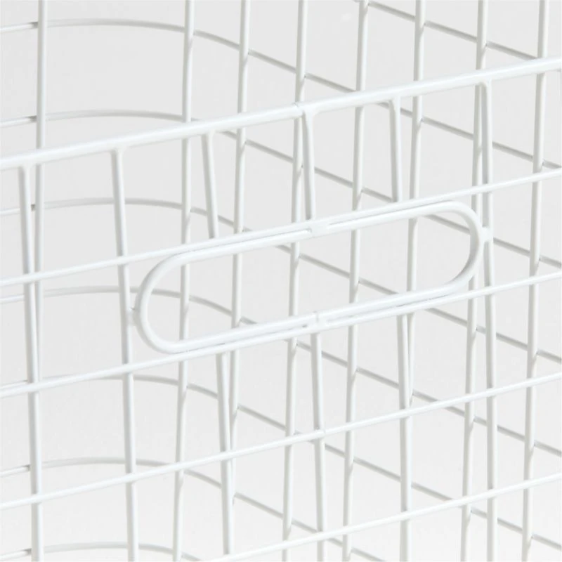 Outline White Large Wire Metal Floor Storage Bin with Wood Lid
