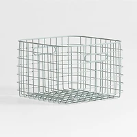 Outline Sage Medium Wire Metal Floor Storage Bin with Wood Lid