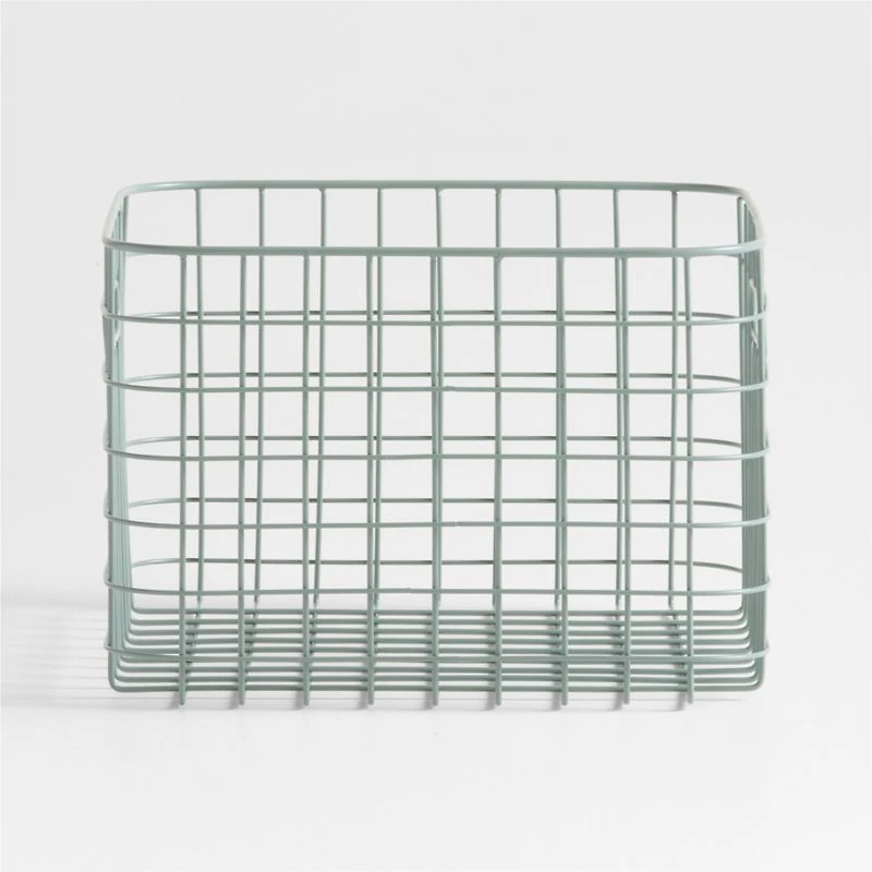 Outline Sage Medium Wire Metal Floor Storage Bin with Wood Lid