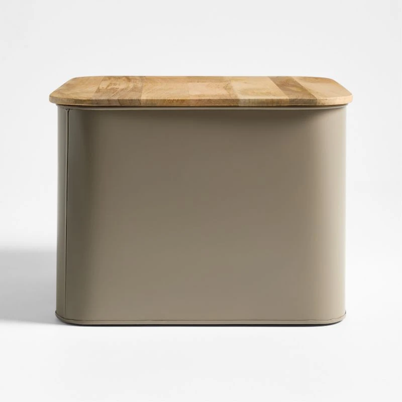 Outline Clay Brown Medium Metal Storage Bin with Wood Lid
