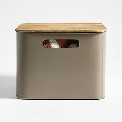 Outline Clay Brown Medium Metal Storage Bin with Wood Lid