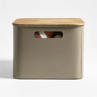 Outline Clay Brown Medium Metal Storage Bin with Wood Lid