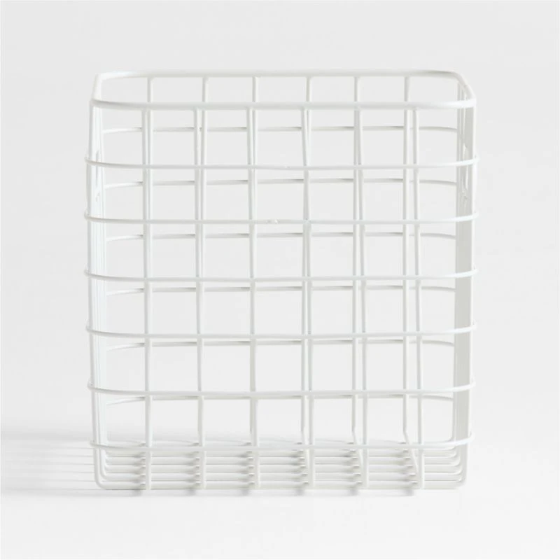 Outline White Wire Metal Storage Bin with Handles