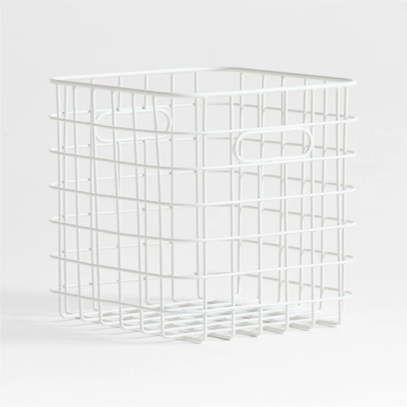 Outline White Wire Metal Storage Bin with Handles