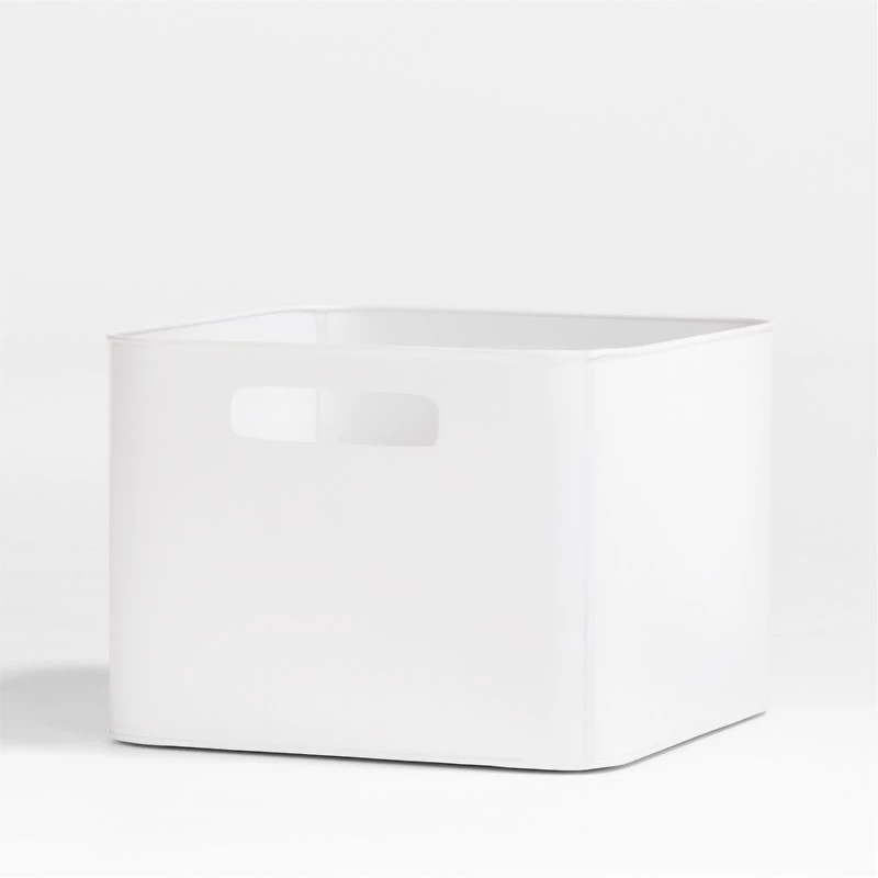 Outline White Medium Metal Storage Bin with Wood Lid