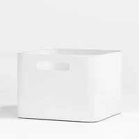 Outline White Medium Metal Storage Bin with Wood Lid