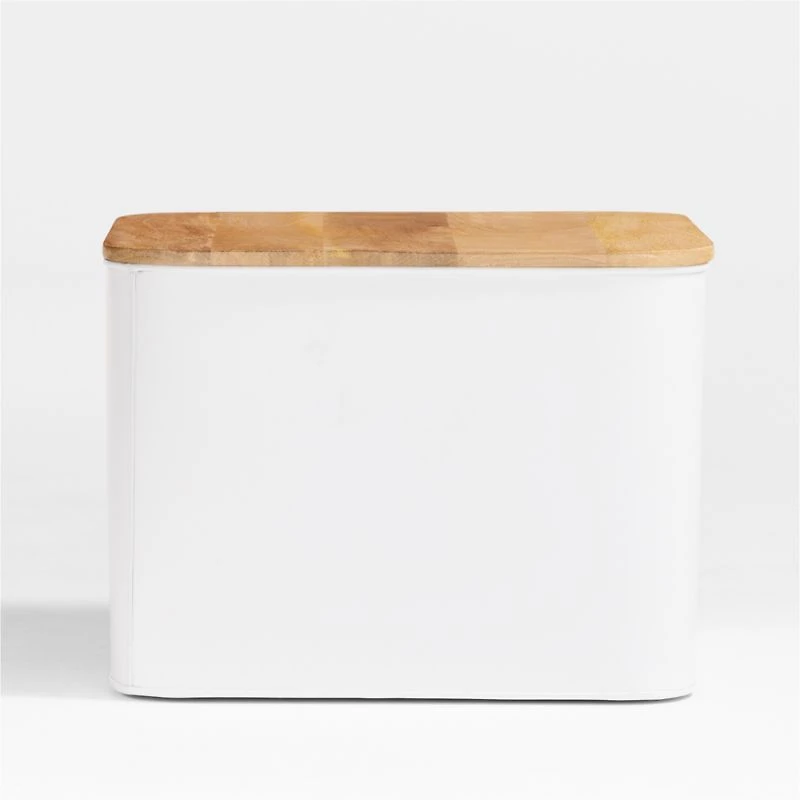 Outline White Medium Metal Storage Bin with Wood Lid