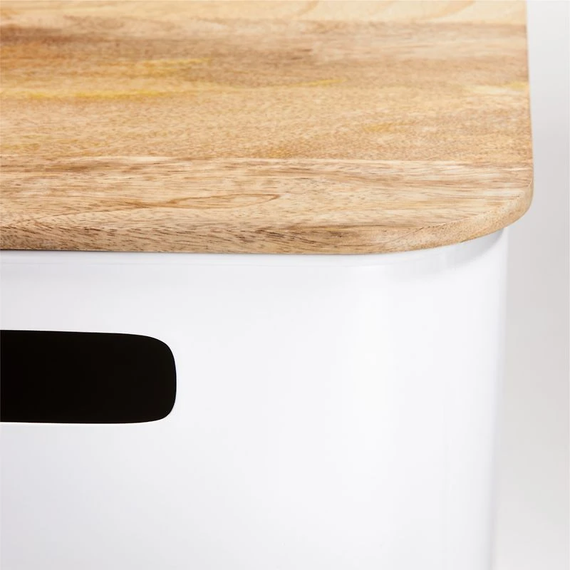Outline White Medium Metal Storage Bin with Wood Lid