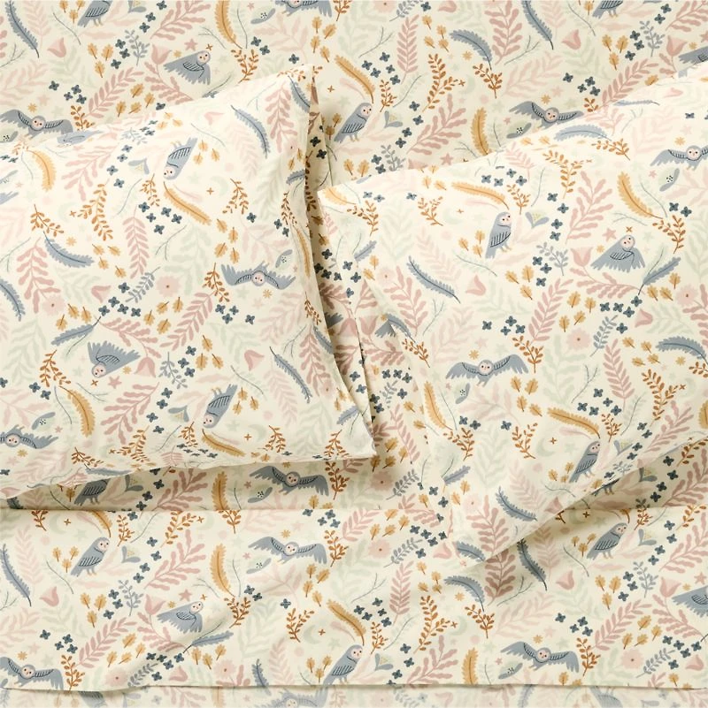 Owl Organic Cotton Percale Kids Queen Sheet Set