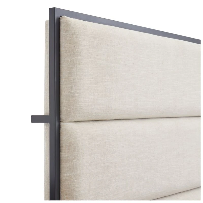 Oxford Ivory Upholstered Weathered Brown Metal Queen Bed