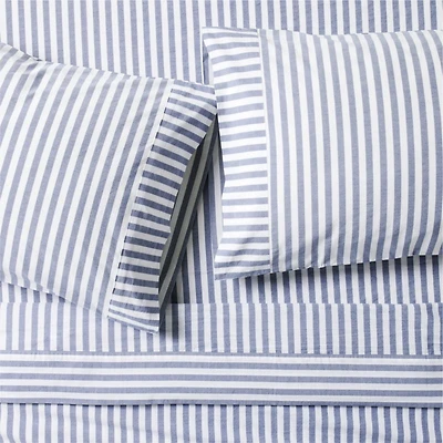 Oxford Shirting Light Indigo Blue Organic Cotton King Bed Sheet Set