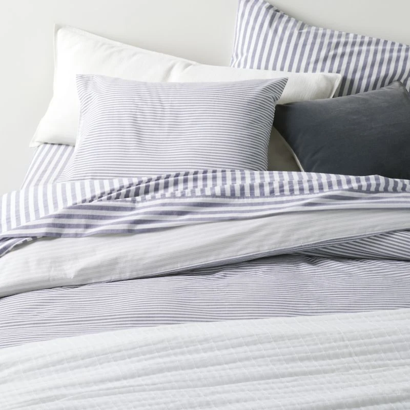 Oxford Shirting Light Indigo Blue Organic Cotton Reversible Full/Queen Duvet Cover