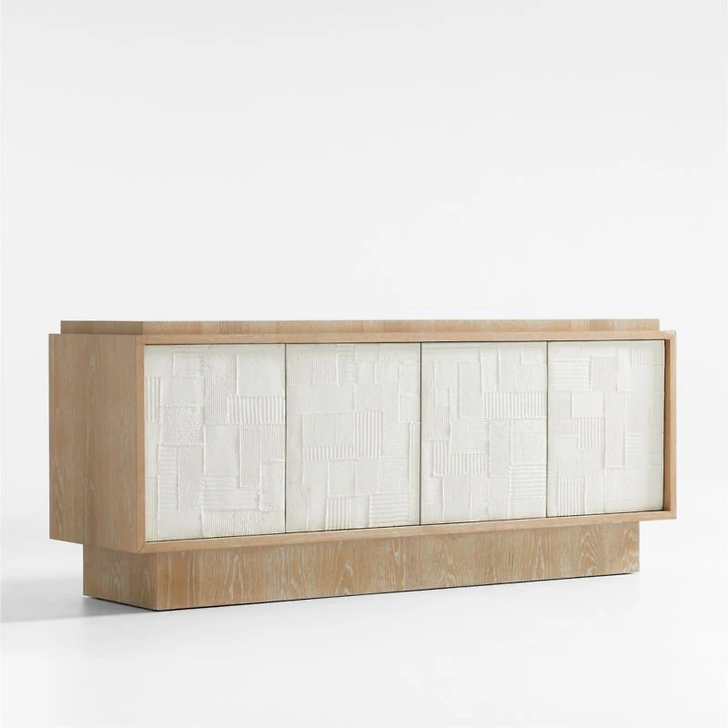 Panache 72" Cerused Natural Oak Wood Media Console with Textured Doors