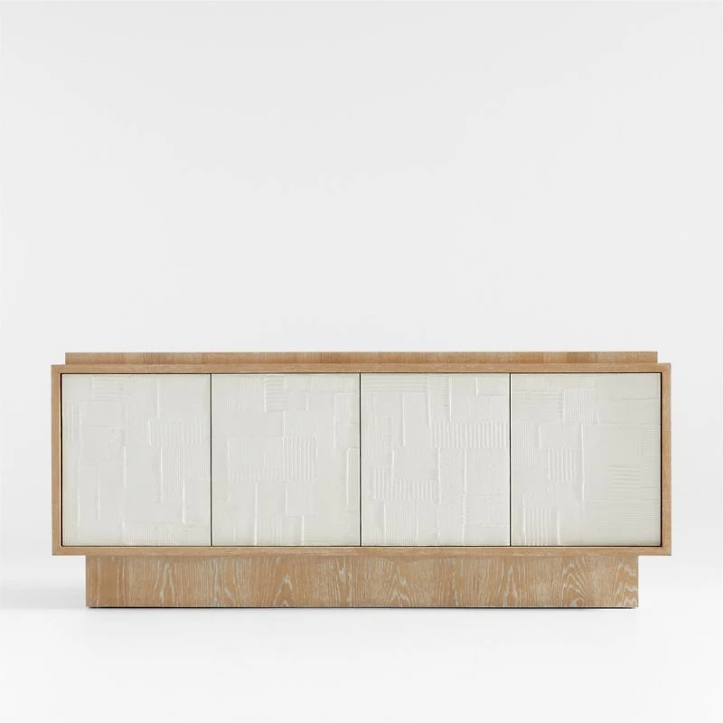 Panache 72" Cerused Natural Oak Wood Media Console with Textured Doors