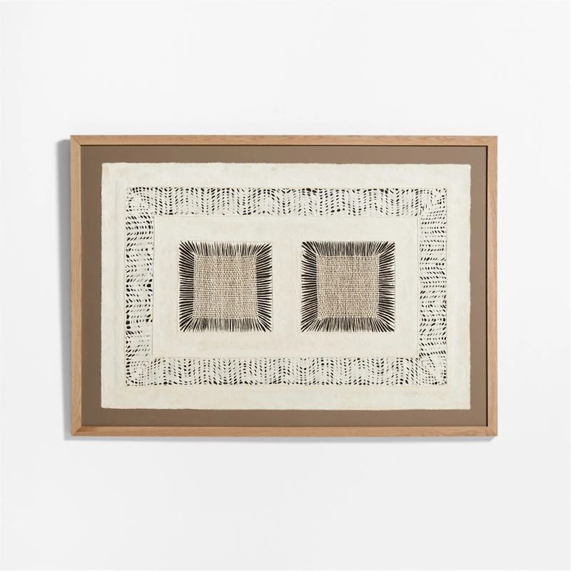 "Papel con Cuadrados"by Julio Laja Chichicaxtle in White Oak Frame Paper 54.75"x39" Wall Art