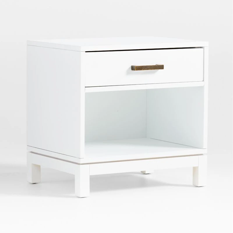 Parke White Wood Kids Nightstand with Drawer