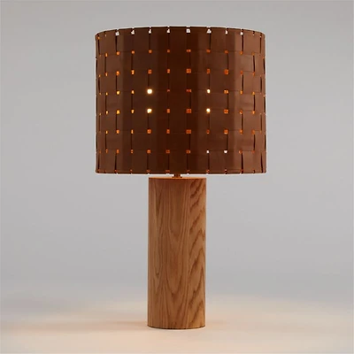 Shinola Parker Wood Table Lamp with Woven Leather Shade