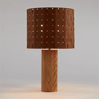 Shinola Parker Wood Table Lamp with Woven Leather Shade