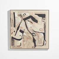 "Peace in Confusion" Framed Beige & Black Abstract Wall Art Print 40"x40" by Joe Turner