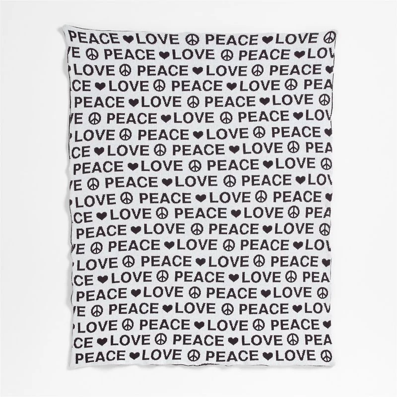 Peace and Love Baby Lovey and Stroller Blanket Black and White Set